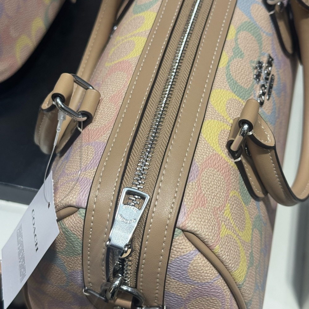 Coach Rowan Satchel Bag In Rainbow Signature Canvas CDA90 Sand Multi - Picture 7 of 11